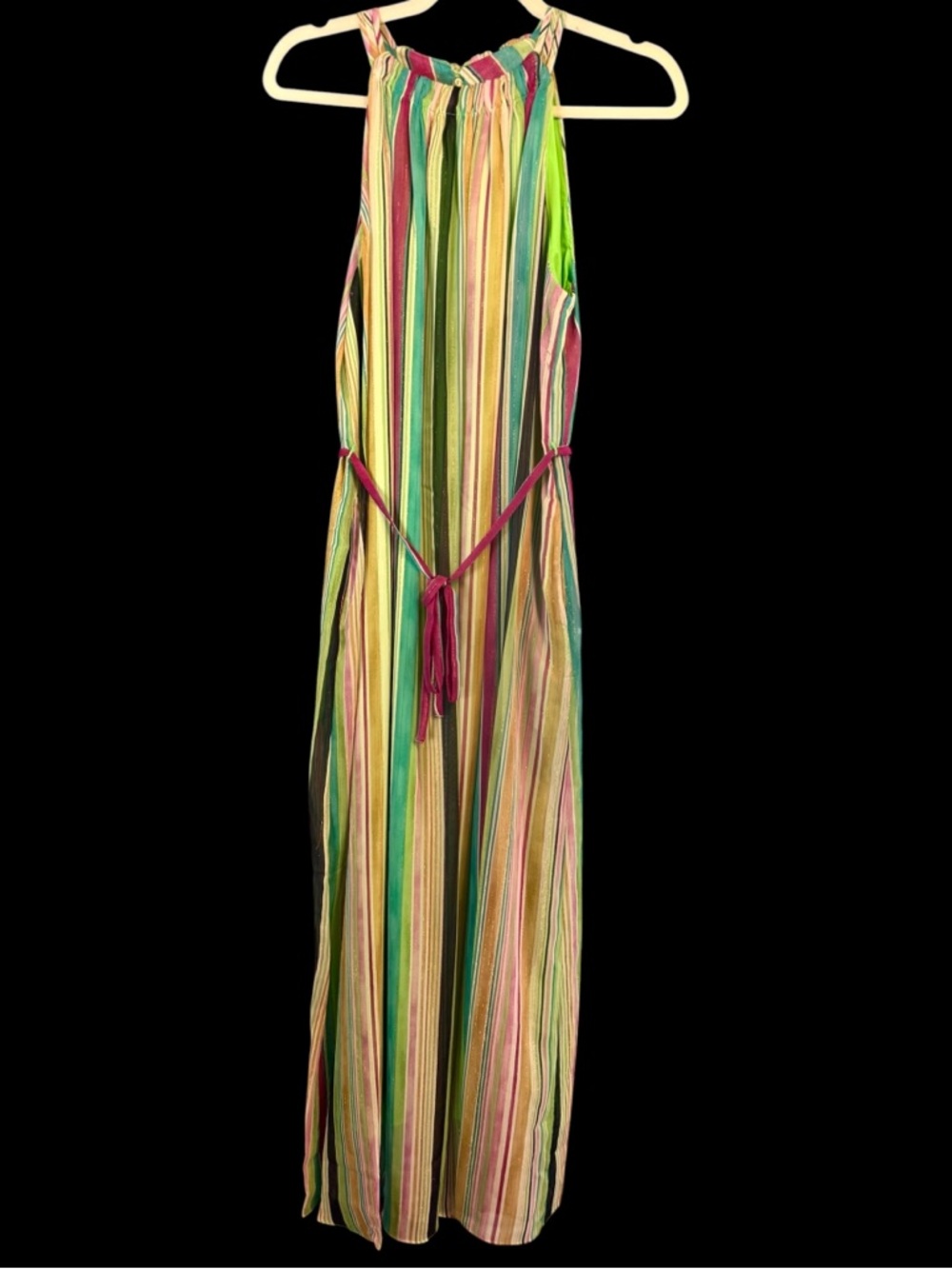 Maggie London Layla Halter Maxi Dress Seville Stripe Green Magenta NWT - Picture 3 of 8